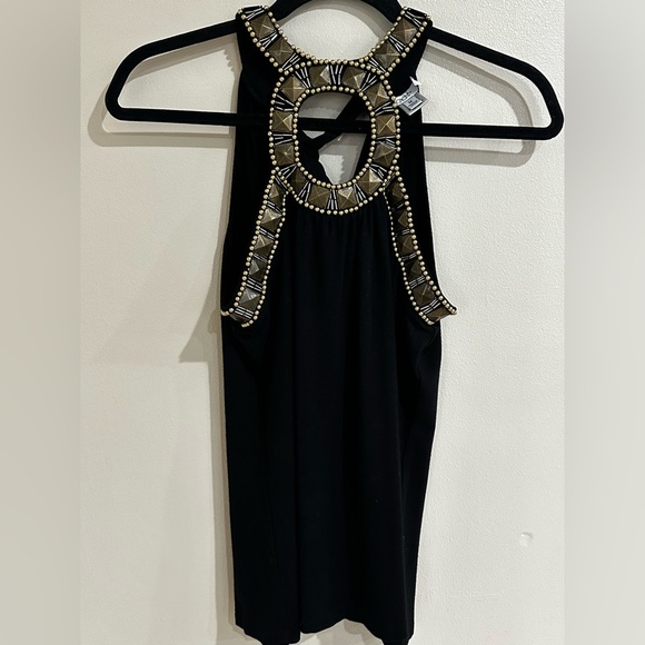 Black Sleeveless Top with Beaded Design - Picture 2 of 5